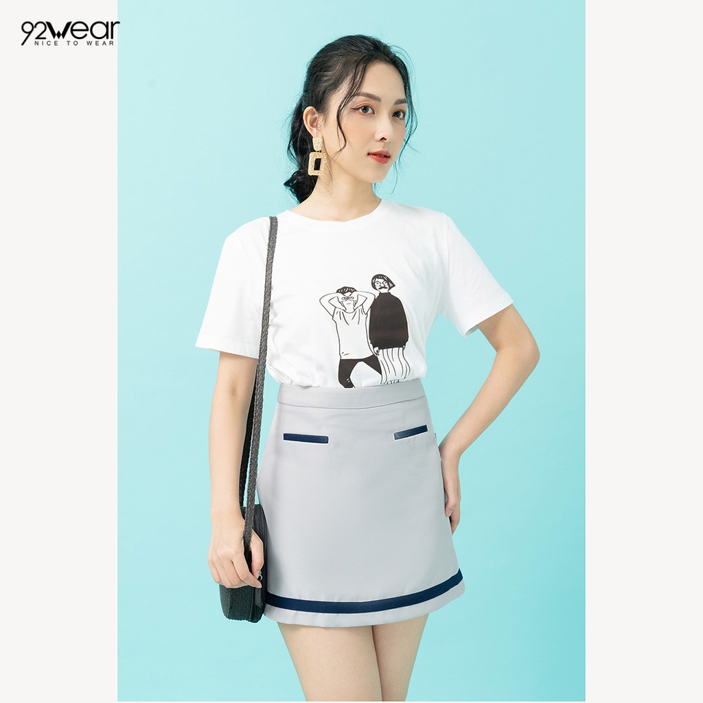 Chân váy ngắn A công sở 92WEAR 2 màu, phối viền JAW0739 | BigBuy360 - bigbuy360.vn