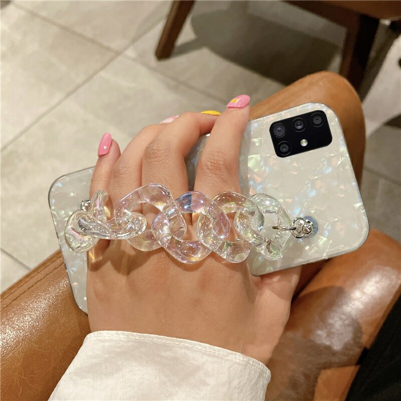 Sang Trọng Ốp Điện Thoại Dẻo Màu laser Với Dây Đeo Cho samsung galaxy s21 s20 s10 s8 s9 plus ultra s22 s20 fe note10 20 9 8