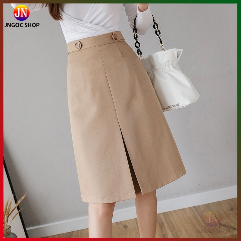 Chân váy chữ A dài xẻ trước công sở thanh lịch, Váy công sở chữ A dài midi Hàn Quốc | BigBuy360 - bigbuy360.vn