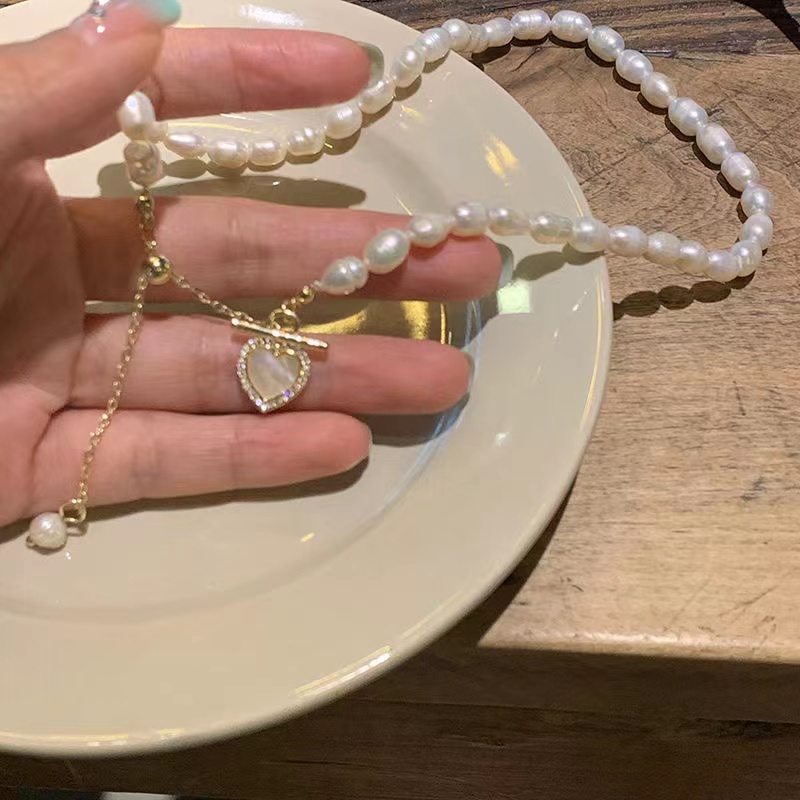 iF YOU Vòng cổ   mặt trái tim phối ngọc trai giả phong cách Hàn Quốc cổ điển thời trang cho nữ