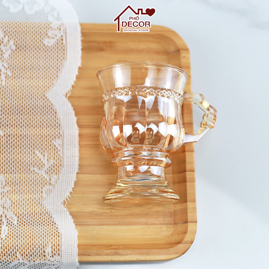 Ly Vintage Phố Decor Chất Liệu Thủy Tinh Có Quai Chân Cao Chịu Nhiệt