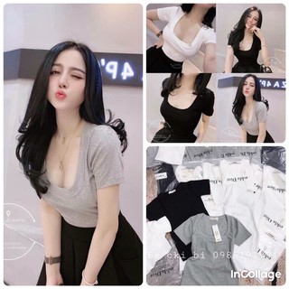 Áo cổ chữ U, Áo cổ vuông chất thun zip hàng đẹp