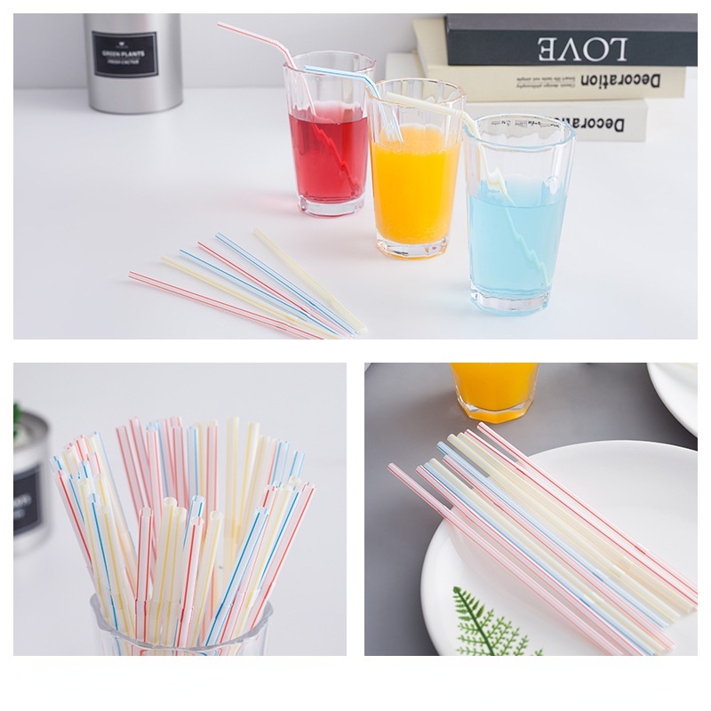 Set 100 Ống Hút Nhựa Màu Sắc Cầu Vồng Dùng Một Lần Chất Lượng Cao