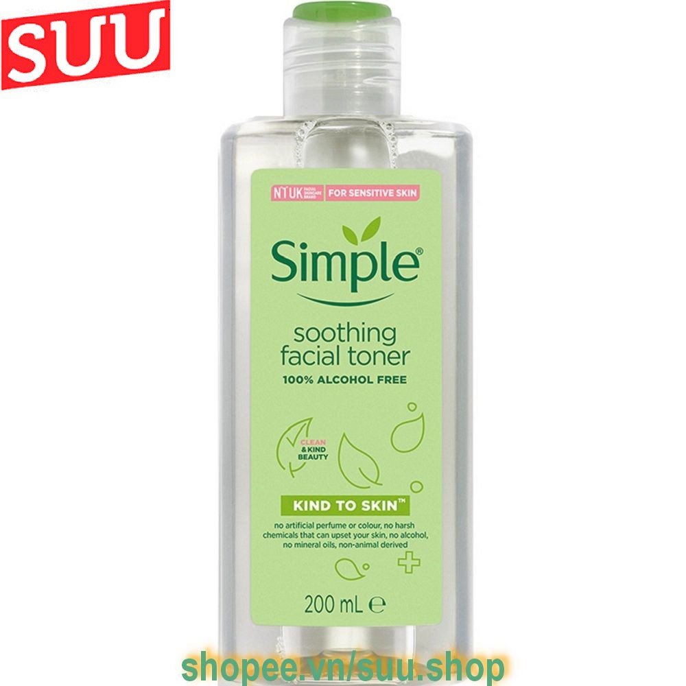 Nước Hoa Hồng Simple  200ml Dành Cho Da Nhạy Cảm, Và Da Dễ Nổi Mụn, suu.shop cam kết 100% chính hãng.