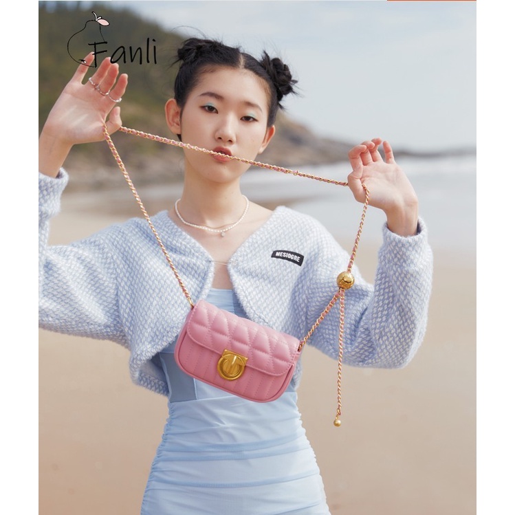Túi Xách Đeo Vai Kiểu Vuông Nhỏ Phối Dây Xích Thời Trang Sang Trọng Dành Cho Nữ