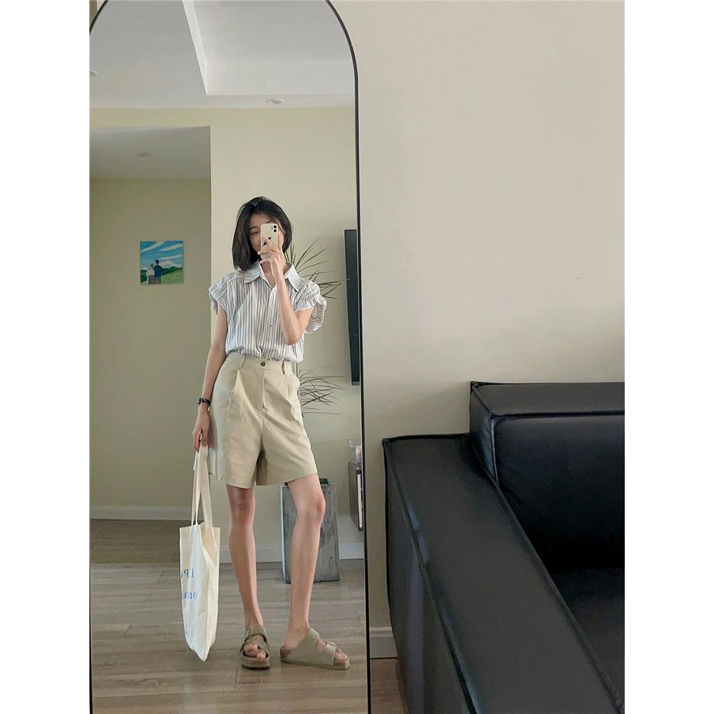 64894 Áo Sơ Mi Sọc Ngắn Tay Quần Short Kaki