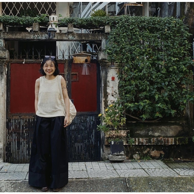 Áo đan móc lưới màu begie siêu xinh  chất liệu mềm nhẹ dễ mix match korea