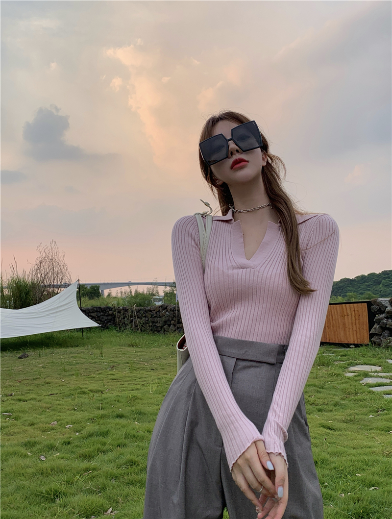 Áo kiểu ngắn tay dài cổ polo chữ V ôm dáng mẫu 2021 thời trang mùa thu mới quyến rũ dành cho nữ WD1424 | BigBuy360 - bigbuy360.vn