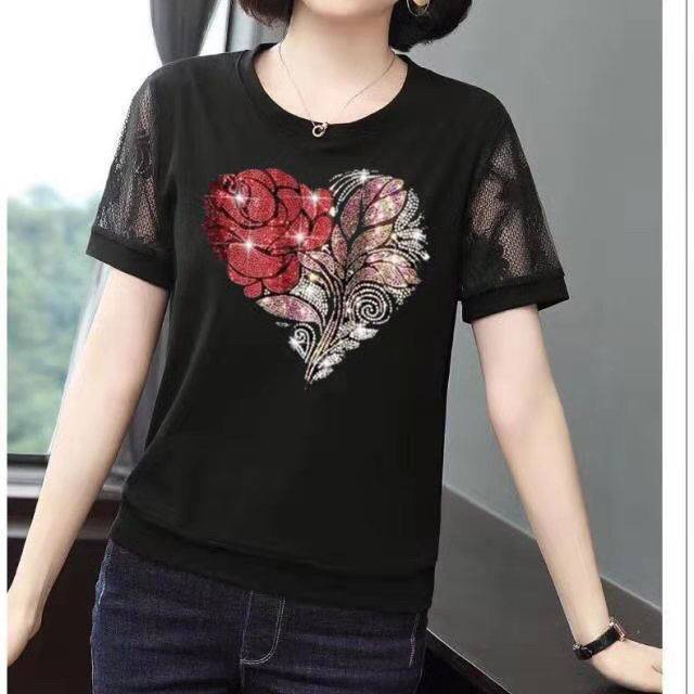 Áo Thun Tay Ngắn Màu Đen Chất Liệu Chiffon Cao Cấp Thời Trang