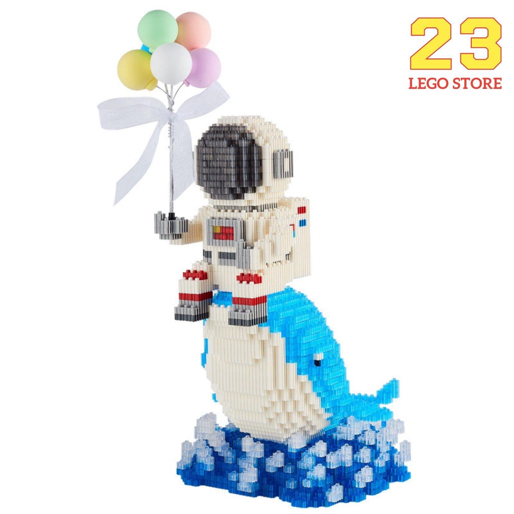 Bộ đồ chơi lắp ghép Phi hành gia Cầm bóng bay cưỡi Cá Voi, Balloon Astronaut Whales, tặng kèm đèn led phát sáng
