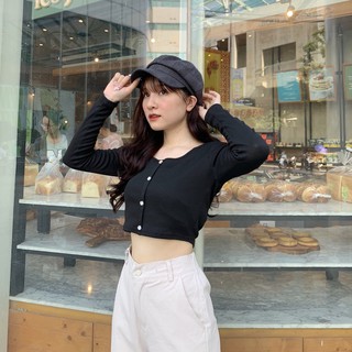 ÁO CROPTOP TAY DÀI CHẤT LIỆU LEN TĂM KIỂU DÁNG ÁO CROPTOP TAY DÀI CÚC DỌC HOT | MÃ A24