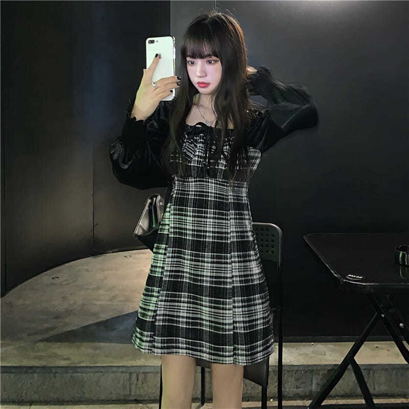 Váy Chữ A Tay Dài Kẻ Sọc Caro Trẻ Trung Hợp Thời Trang Cho Bạn Gái | BigBuy360 - bigbuy360.vn