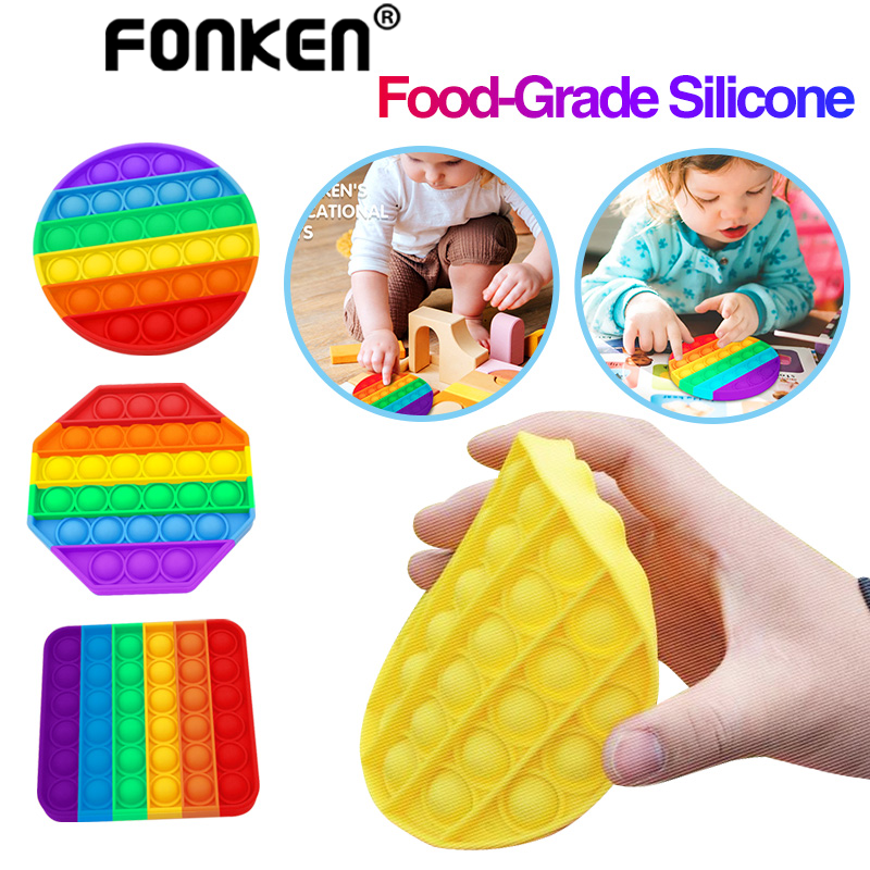 Đồ Chơi Đẩy Bong Bóng Khí FONKEN Bằng Silicone Cấp Thực Phẩm Màu Sắc Cầu Vồng Giúp Giải Tỏa Căng Thẳng