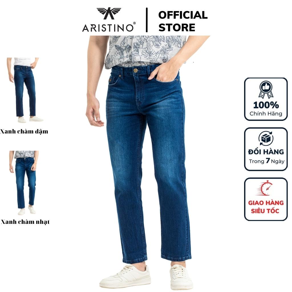 Quần jean nam cao cấp hàng hiệu ARISTINO AJN02401 dáng regular fit suông vừa vải bò denim cotton đàn hồi màu xanh chàm