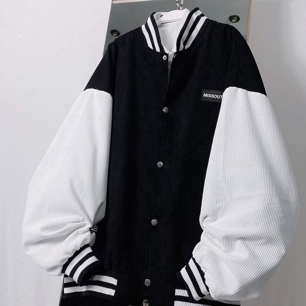 Áo khoác Varsity Jacket Missout Đen tay trắng ( Ảnh thật )