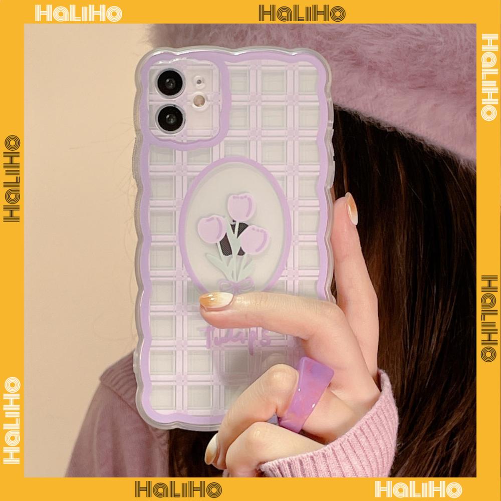 iPhone Case Silicone Soft Case Clear Case Wave Shockproof Camera Cover Protection Purple Tulip Flower Compatible For iPhone 13 Pro Max iPhone 12 Pro Max iPhone 11 iPhone 7 Plus iPhone xr