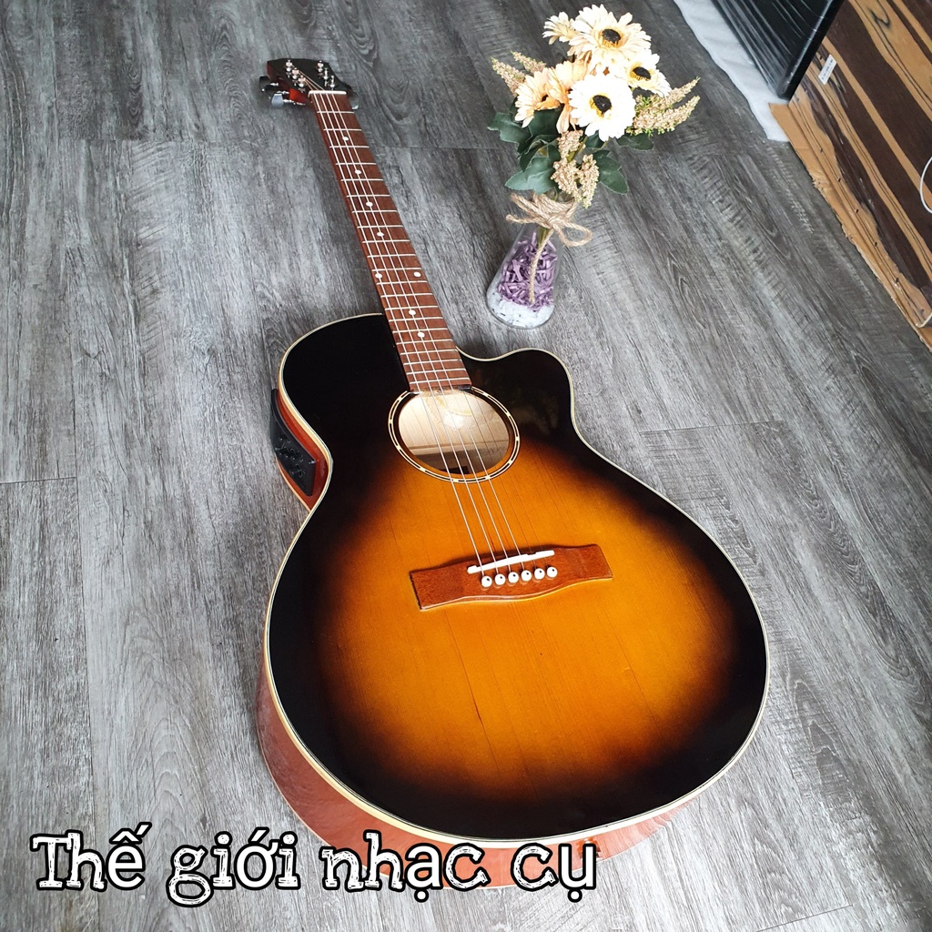 Đàn guitar mặt gỗ thông + EQ gắn loa - Màu cam đen - Tặng kèm 7 phụ kiện - Bảo hành 12 tháng