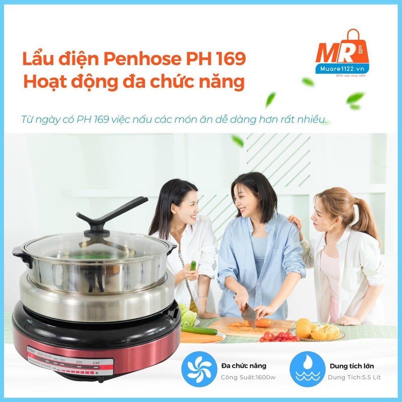 lẩu điện PENHOSE đa năng thái 100% nướng hấp lẩu (hàng chính hãng )