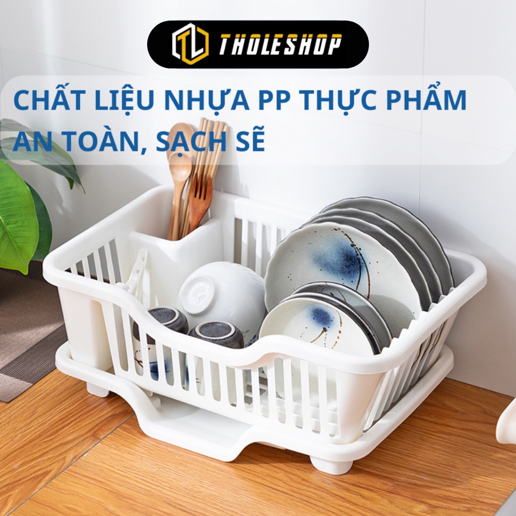 Kệ Úp Chén - Rổ Úp Bát Dĩa Có Ống Đựng Đũa Muỗng Kèm Khay Hứng Nước Tiện Lợi 1073