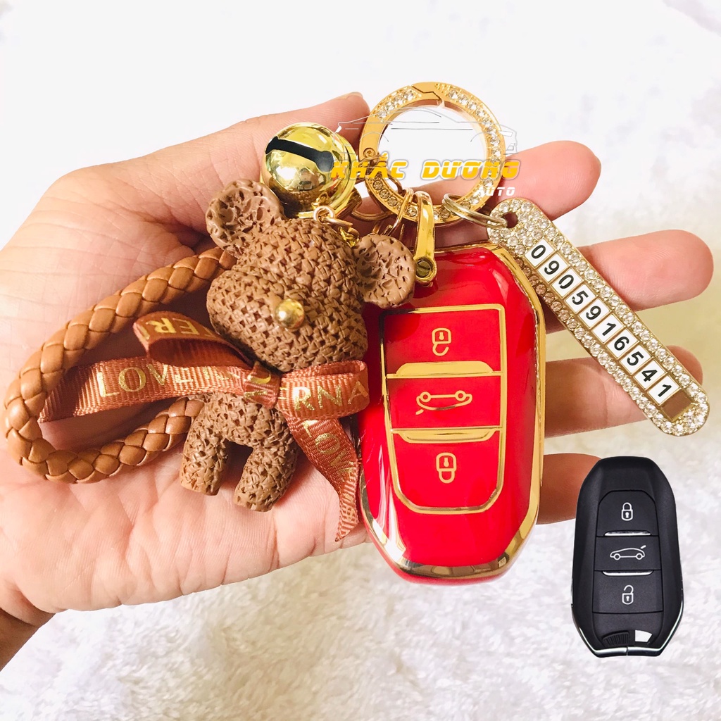 Ốp chìa khoá Peugeot 2008 3008 5008 TPU đính đá nhân tạo cao cấp sang trọng