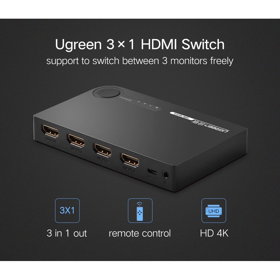 Bộ gộp HDMI 3 vào 1 ra 2K chính hãng Ugreen UG-40234