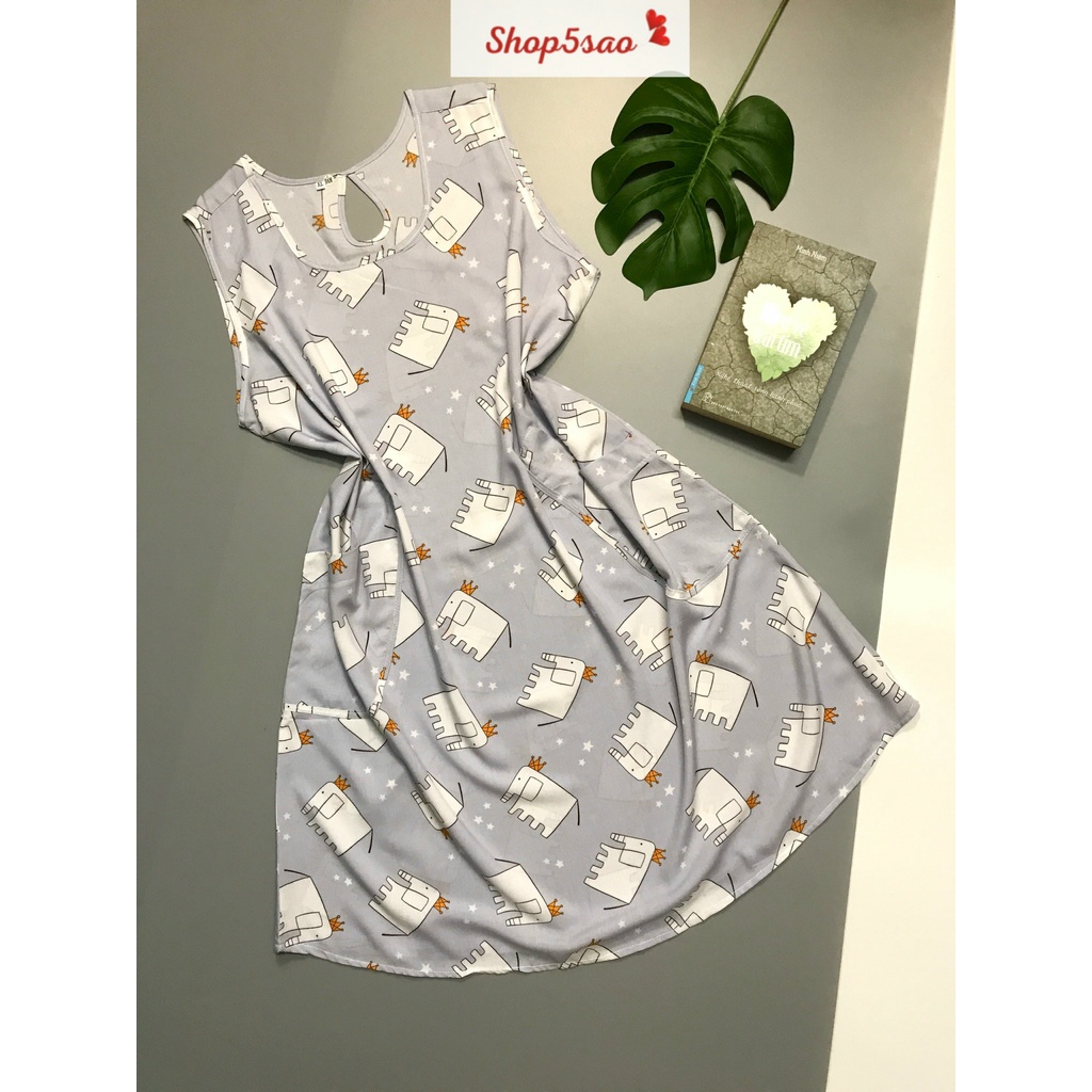 Váy lanh - Đầm ngủ mặc nhà lanh (tole) SHOP5SAO có túi BIGSIZE (55-70kg)