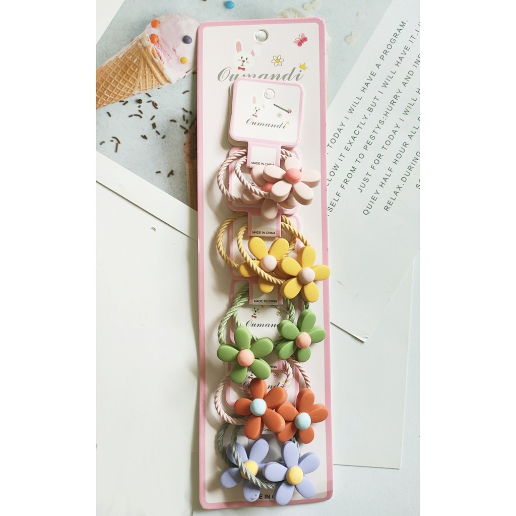 Set 10 cột tóc cho bé gái dây thun cột tóc hoạt hình, hoa động vật đáng yêu, thun đàn hồi cao cho bé phong cách Hàn Quốc
