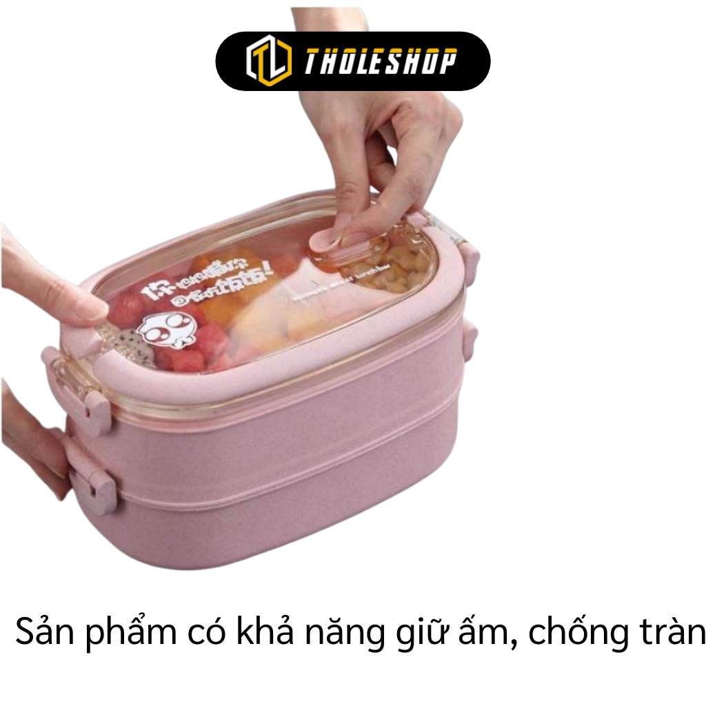 Hộp Đựng Cơm - Hộp Cơm Văn Phòng 2 Tầng Lúa Mạch Giữ Nhiệt Kèm Muỗng, Đũa, Nĩa 7985