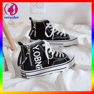 Giày Canvas Cổ Cao Có Khóa Kéo Bên Hông Phong Cách Thời Trang Hàn Quốc Mới Cho Học Sinh