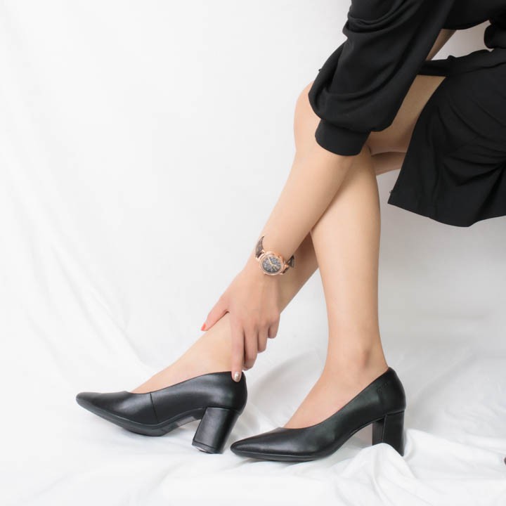 Giày cao gót nữ da bò thật 100% cao 7p cao cấp hàng VNXK K446 ( màu đen ) - thương hiệu Kaleea Việt Nam