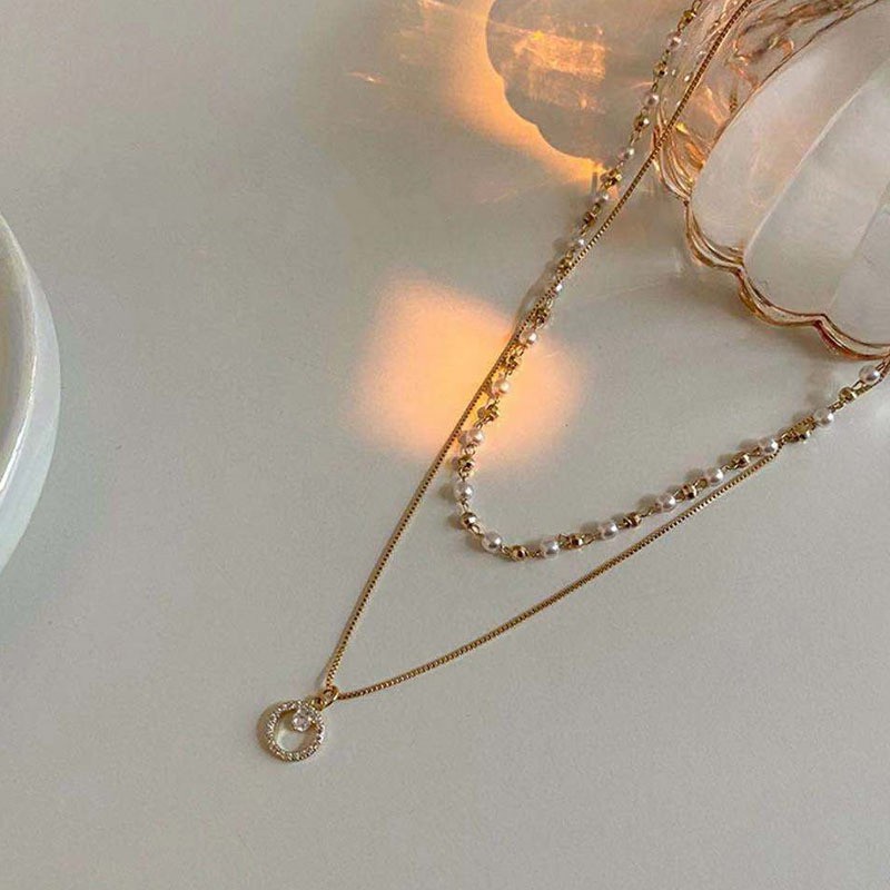 Vòng cổ hai lớp đính hạt ngọc trai nhỏ phong cách thời trang chất lượng cao F040