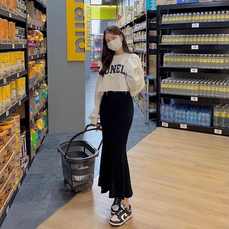 Chân váy đuôi cá dáng dài màu đen style Hàn quốc tôn dáng cực đỉnh, chân váy chữ A dài