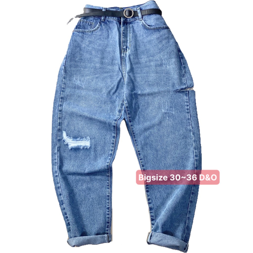 Quần Baggy Lưng Cao Trên Rốn, Xanh 3001Rách 1 Sườn / Trơn [Bigsize 30-36] QUẦN JEANS NỮ