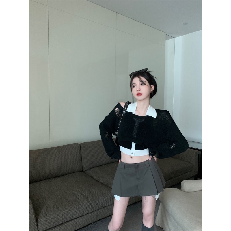 LALISAS Áo Sweater / Áo Không Tay Khoét Lỗ Thời Trang Hàn Quốc Giản Dị