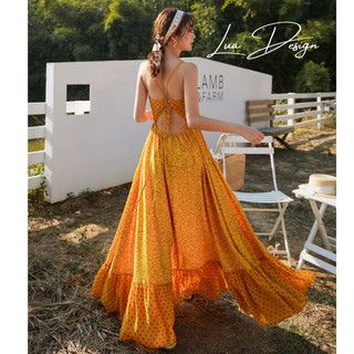 Ầm maxi hoa hai dây bi cột lưng đuôi cá lua design m2000