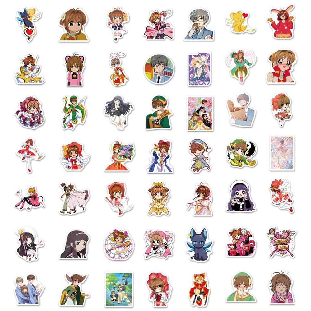 Set 50 hình dán nhân vật hoạt hình Sakura trang trí chống nước