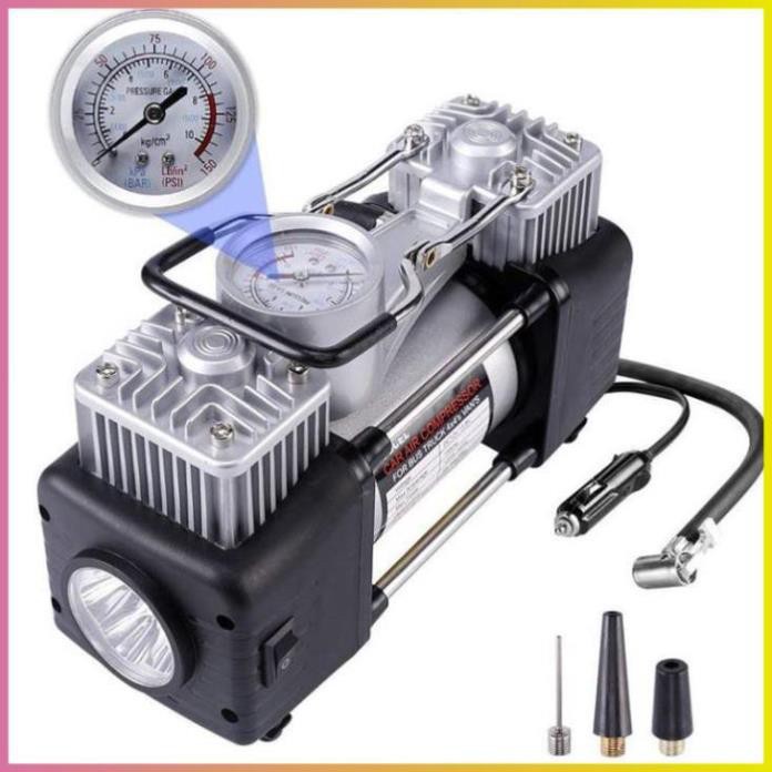 Bơm lốp ô tô 2 xi lanh ngắt tự dộng màn hình led kết hợp đèn pin, máy bơm lốp oto , xe hơi, bán tải, xe tải cỡ nhỏ