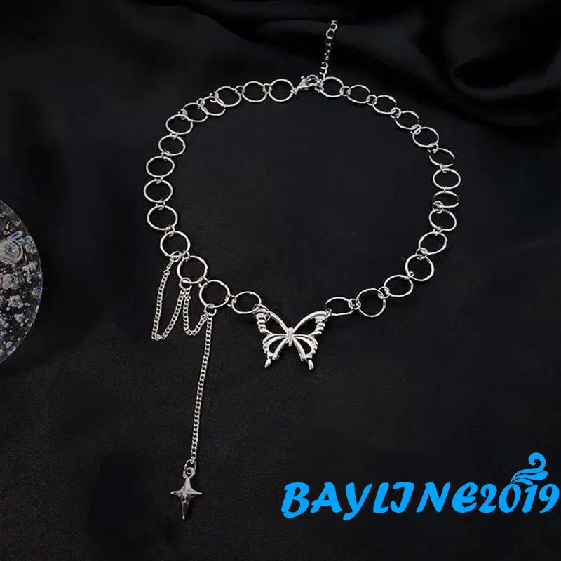 Bay-Women Butterfly Choker Necklace, Silver Adjustable Collarbone Chain, Gifts for Wife/ Girlfriend