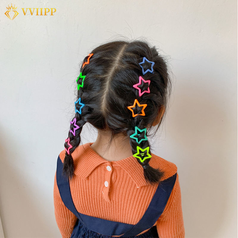 Set 10 kẹp tóc hình ngôi sao nhiều màu sắc phong cách Hàn Quốc