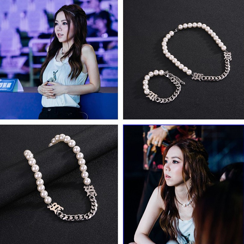 Vòng cổ choker/vòng tay xỏ hạt ngọc trai giả thời trang hiphop sành điệu