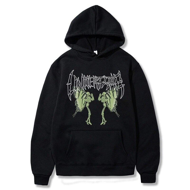 Áo Hoodie Nhuộm Màu Đối Lập Y2K Hình Đầu Lâu/Bươm Bướm Màu Trơn Phối Dây Rút Cá Tính