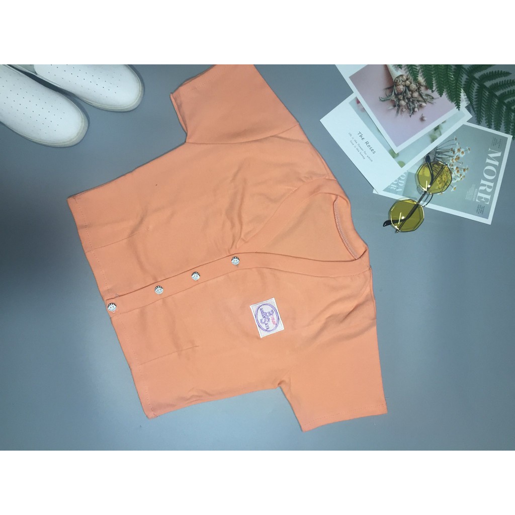 Áo croptop tay ngắn cài cúc BS chất Bozip, 3 màu trắng/hồng/đen VST | BigBuy360 - bigbuy360.vn
