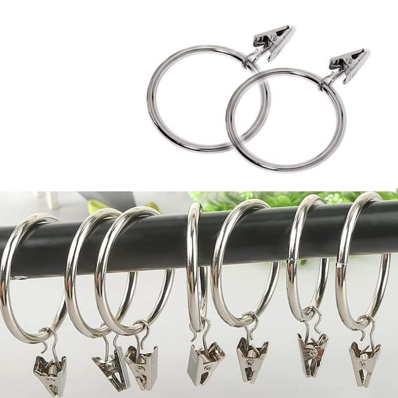 Set 5 móc kẹp màu bạc treo tranh vải rèm cửa, phụ kiện, vòng tròn lớn 5cm