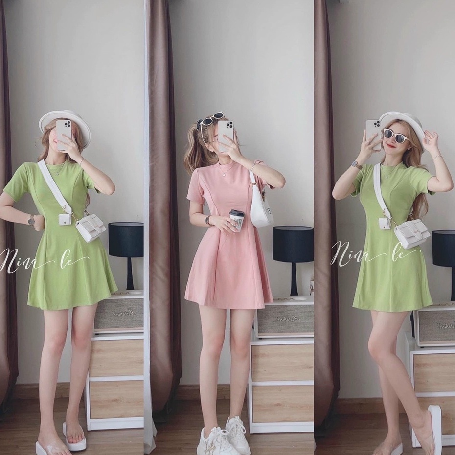 Váy đầm nữ body cổ sơ mi ngắn tay dáng xòe nữ tính thời trang nữ STCothing