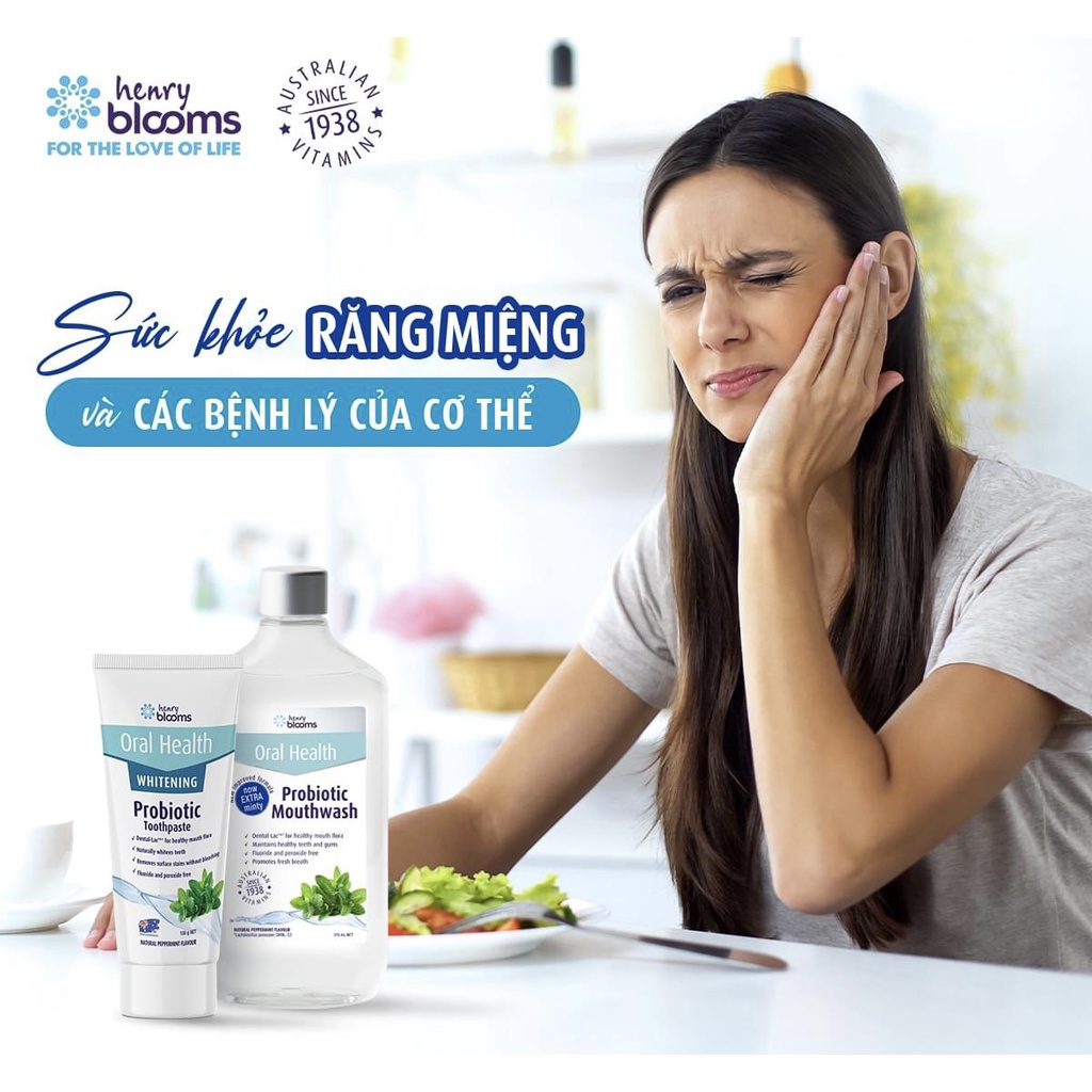 Nước súc miệng Henry Blooms Probiotic Mouthwash làm sạch vi khuẩn và bảo vệ răng miệng (375ml)