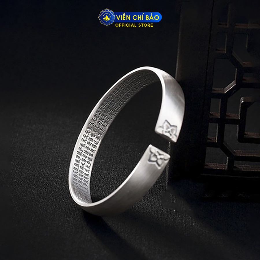 Kiềng tay bạc nữ hoa sen khắc kinh Bát Nhã chất liệu bạc Thái 925 thời trang phụ kiện trang sức Viễn Chí Bảo L000282