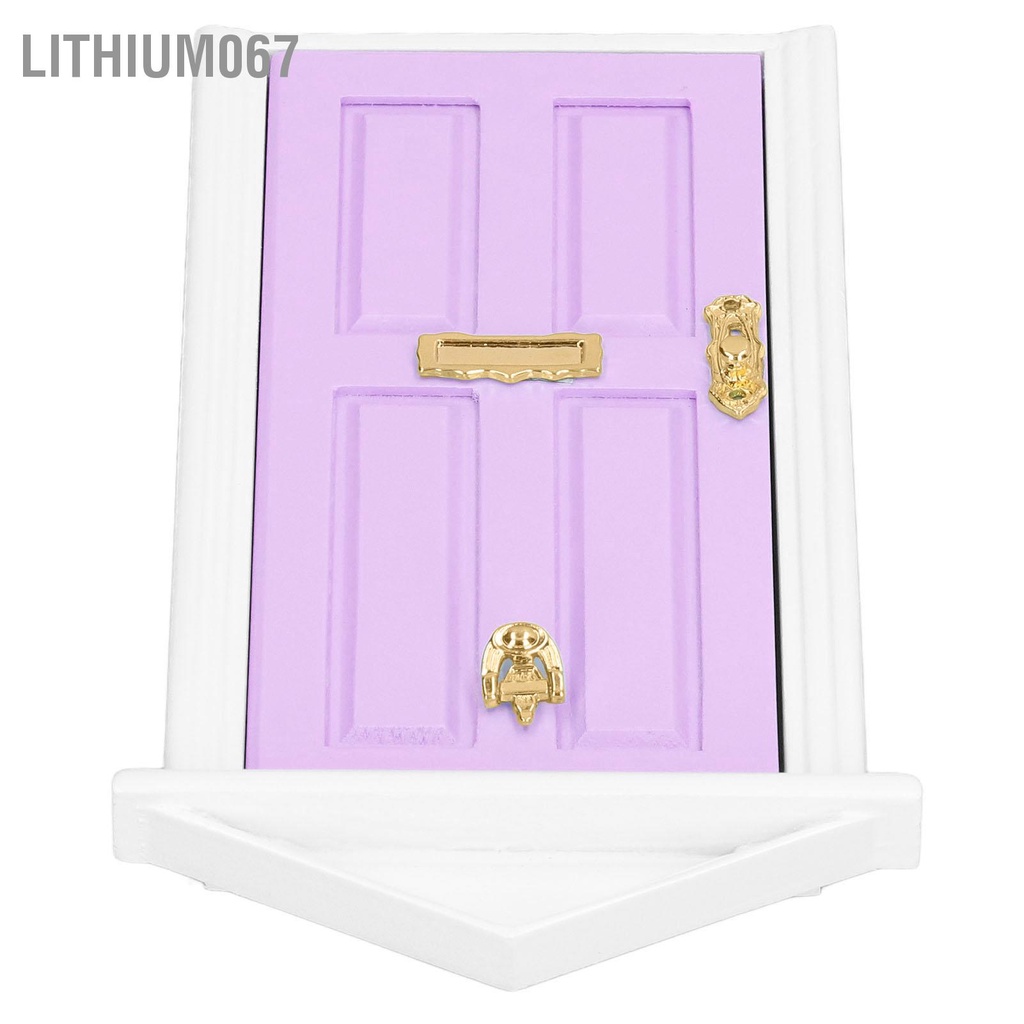 Lithium067 Cửa gỗ nhỏ Màu sắc tươi sáng Chi tiết sống động Mịn hơn Cạnh nhà búp bê Nhà thu Cánh cửa cổ tích cho 1:12 Quà tặng