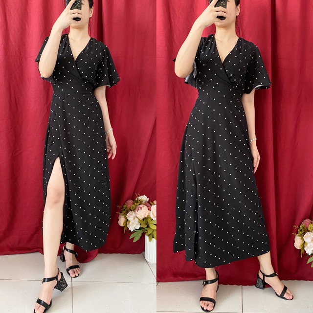 Đầm maxi bi xẻ đùi tay rũ | WebRaoVat - webraovat.net.vn