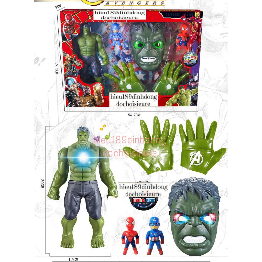 Đồ chơi nhân vật hulk captain ironman kèm phụ kiện (Khách hàng chat chọn mẫu)