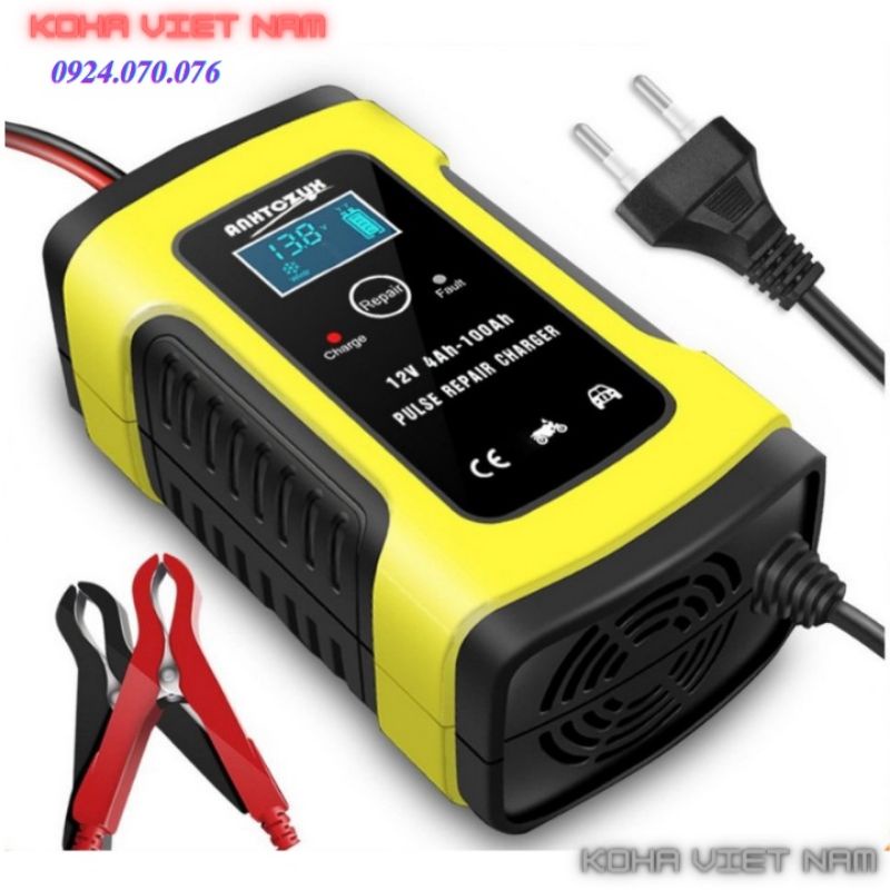 Sạc bình ắc quy ô tô xe máy 12V 4Ah - 100Ah FOXSUR tự ngắt khi đầy chức năng bảo dưỡng phục hồi ắc quy bằng khử sunfat